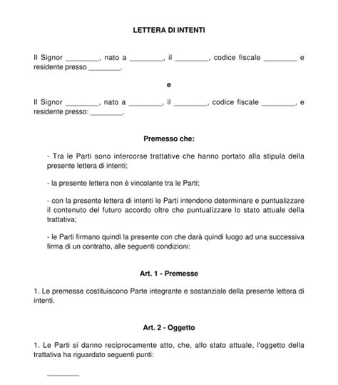 Lettera Di Intenti Modello Fac Simile Word E PDF