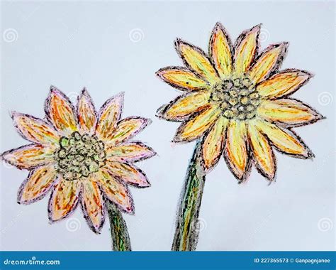 Flowers Hand Drawing by Crayons, Beauty Flower Illustration, Sun Flower ...