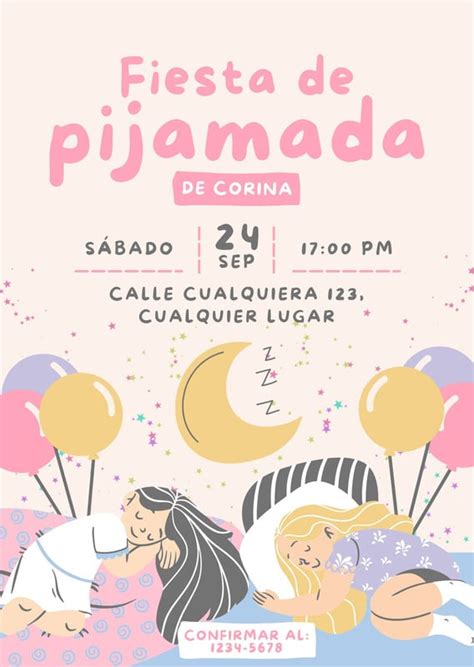 Plantillas De Invitaciones Para Pijamadas Gratis Canva