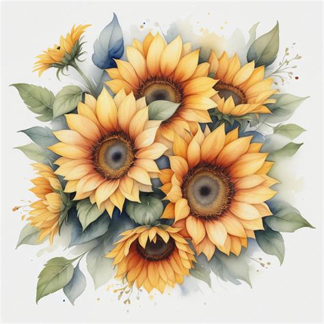 Dibujo de un ramo de girasol sobre un fondo blanco | Foto Premium