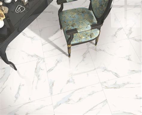 Glossy Ceramic Orientbell PGVT Makrana Bianco Floor Tiles Size 2x2