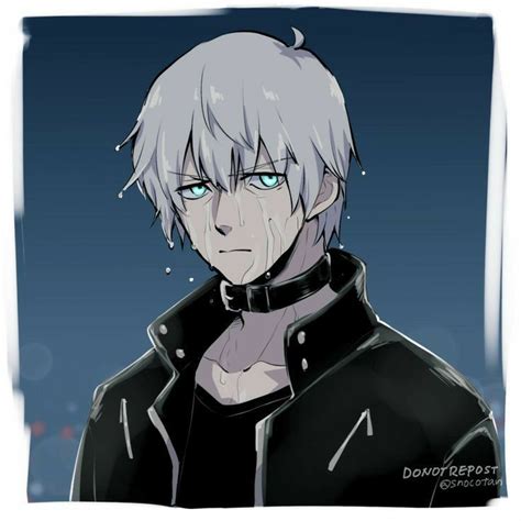 An Anime Character With White Hair And Blue Eyes Wearing A Black Jacket