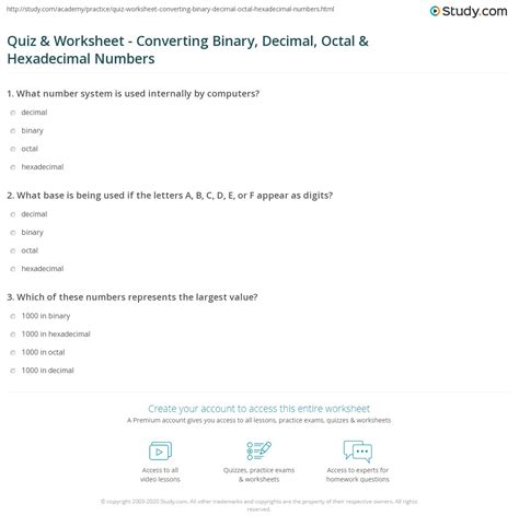 Binary Decimal Octal Hexadecimal Conversion Exercises