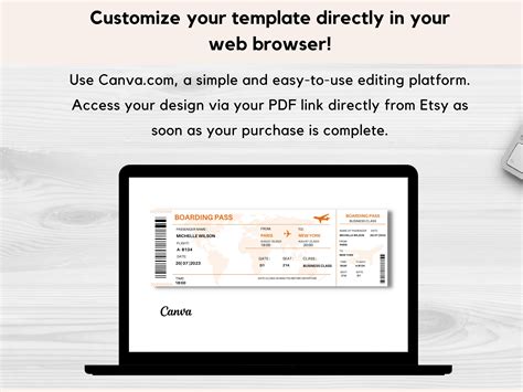 Editable Boarding Pass Template, Printable Boarding Ticket, Canva