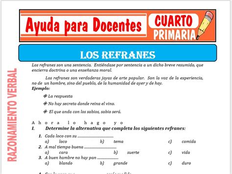 Los Refranes Para Cuarto De Primaria Ayuda Para Docentes