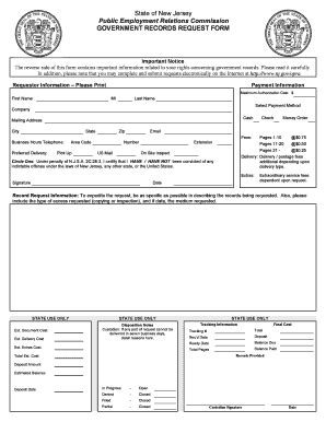 Fillable Online State Nj NJ PERC OPRA Record Request Form State Of