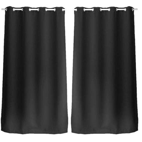 Lot De 2 Rideaux Unis Occultants Avec œillets 140 X 240 Cm Noir