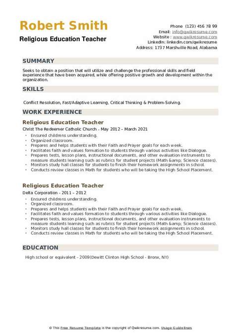 10 Religious Education Teacher Resume Samples And Templates For 2025