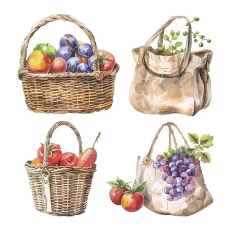 Un Dibujo De Frutas Y Verduras Con Una Bolsa De Frutas Vector Premium