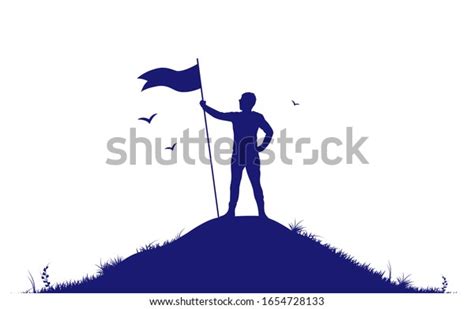 Silhouette Man Holding Flag On Hilltop Stock Vector (Royalty Free ...