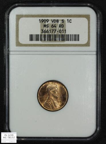 1909 S VDB Lincoln Wheat Copper Cent 1C Older Holder NGC MS 64 RD Red