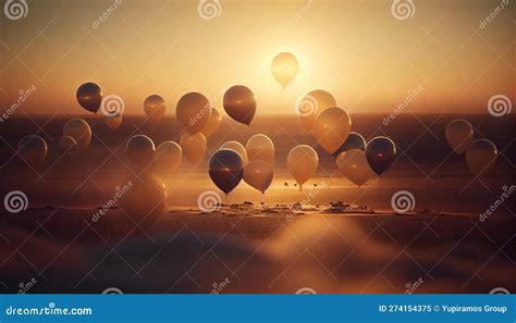 Levitating Hot Air Balloons Vibrant Colors Flying Generated By AI Stock Illustration