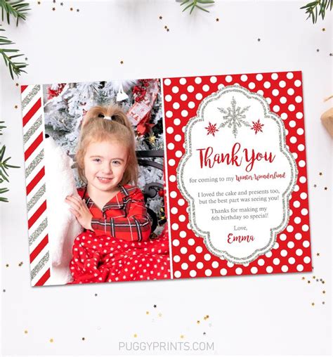 Christmas Birthday Thank You Card Editable Winter Wonderland Etsy