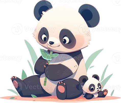 Cute Cartoon Panda Mother And Baby Panda Ai Generated Png