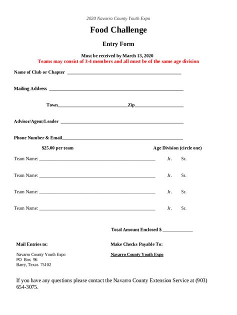 Entries Navarro County Youth Expo Doc Template PdfFiller