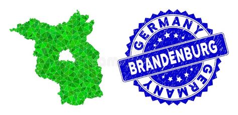 Rosette Rubber Stamp With Green Vector Lowpoly Brandenburg Land Map