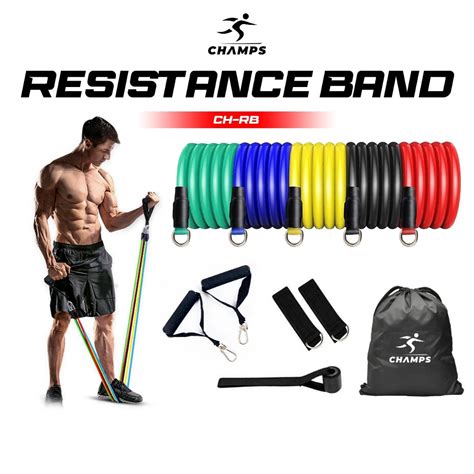 Jual CHAMPS Resistance Band 11 In 1 Set Tali Pembantu Fitness Gym Power