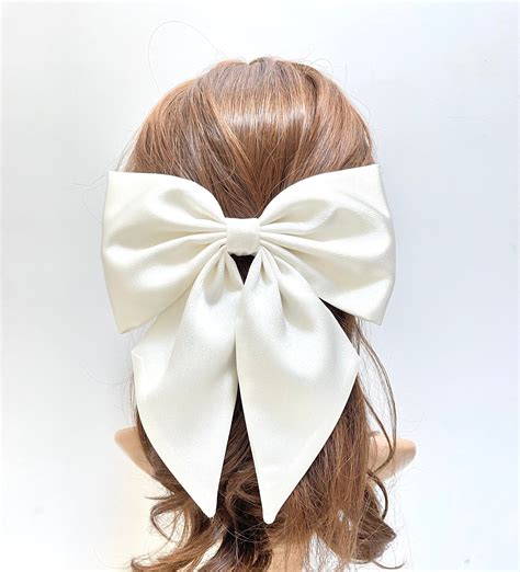 Bridal Veil Bows White Satin Hair Bow White Bridal Wedding Bow Big Bow Hair Bow For Women