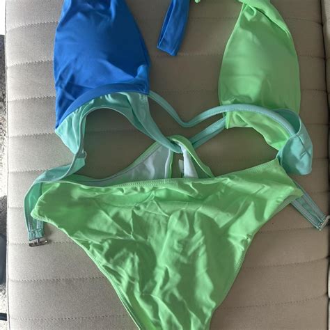 Green And Blue One Piece Bikini Beachwear Bikini Depop