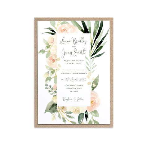 Blush Floral Wedding Invitations Blush Wedding Pink Flowers Blush I