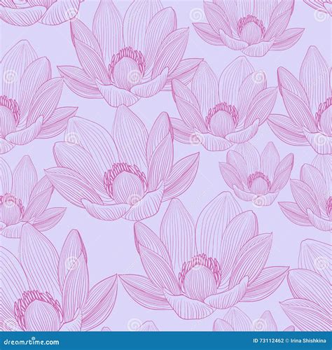 Cute Seamless Pattern With Pink Lotus Flowers Water Lilies Wallpapers Stock Vector