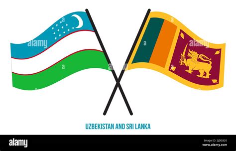 Uzbekistan And Sri Lanka Flags Crossed And Waving Flat Style Official