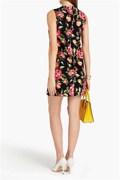 Dolce And Gabbana Floral Print Cotton Blend Velour Mini Dress Sale Up