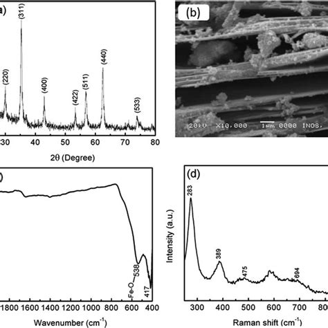 A XRD Pattern B SEM Image C FTIR Spectra And D Raman Spectra