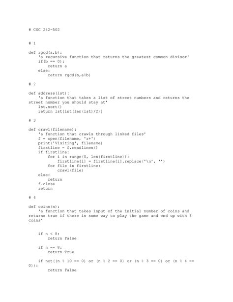 A6 CSC 242 Homework Lab Assignment Python CSC 242 1 Def Rgcd A