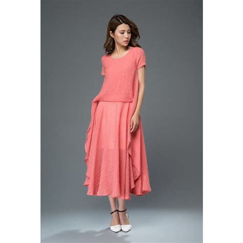 Pink Linen Dress Flare Dress Formal Dress Midi Calf Dress Maxi