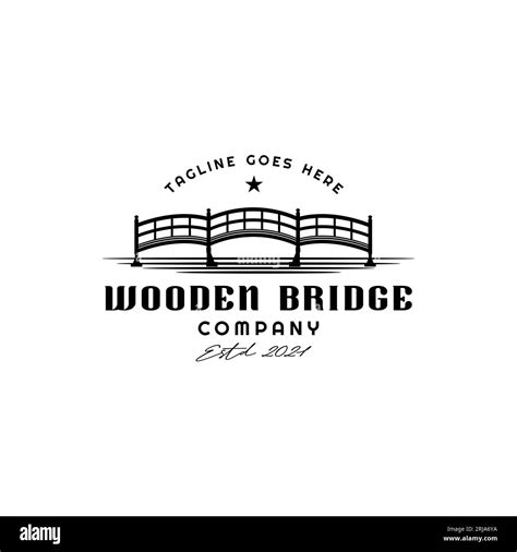 Wooden Bridge And River Landscape Silhouette View Logo Design Stock