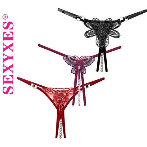 New Sequins Embroidery Butterfly Pearl Panties Sexy Lingerie Thongs