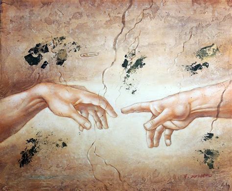 Michelangelo God Touching Adam Repro Sistine Chapel Oil Painting 20X24 STRETCHED ...