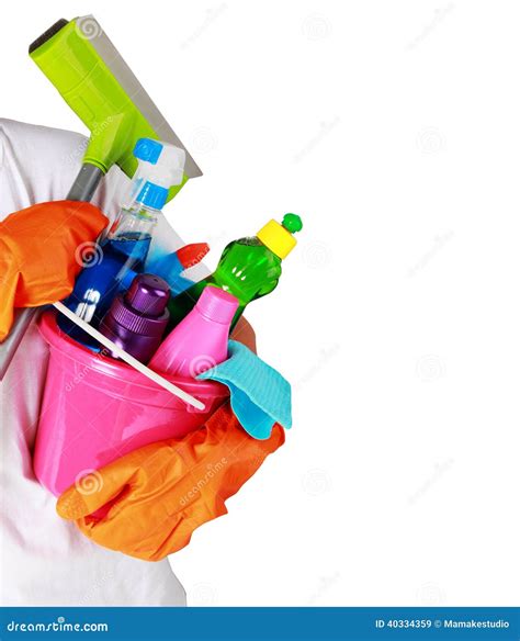 Portrait Of Cleaning Equipment Isolated Over White Background Stock