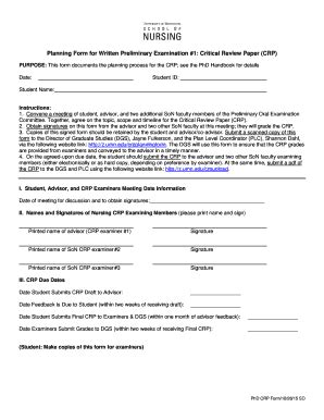 Fillable Online Nursing Umn Planning Form For Written Preliminary