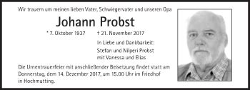 Traueranzeigen Von Johann Probst Sz Gedenken De