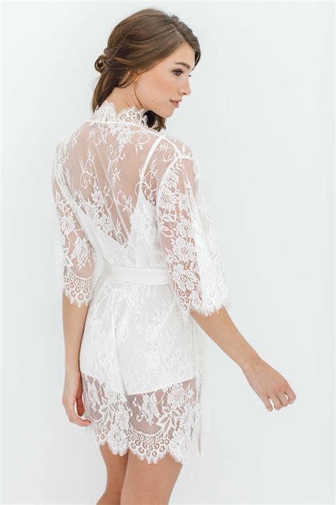 Swan Queen Lace Kimono Bridal Robe In Ivory