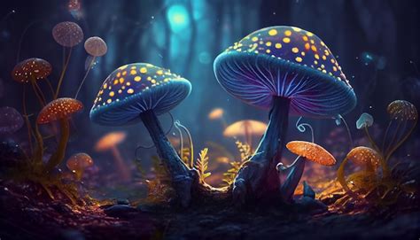 Premium Ai Image Mushroom Fantasy Glowing Mushrooms In Mystery Dark