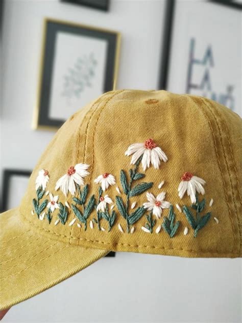 Hand Embroidered Hat, Yellow Floral Embroidery Baseball Cap, Gift for ...