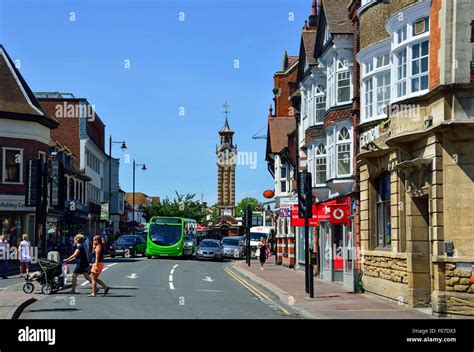 Street Scene Showing The Clock Tower High Street Epsom Surrey