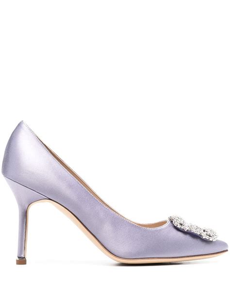 Manolo Blahnik Hangisi Crystal Buckle Pointed Toe Pump In Purple ModeSens