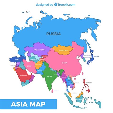 Mapa Del Continente De Asia Con Diferentes Colores Vector Premium