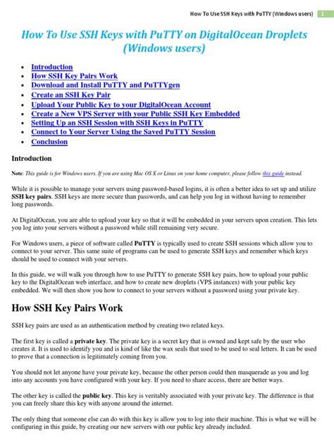 How To Use Ssh Keys With Putty On Digitalocean Droplets Pdf Pdf Secure Shell Computer