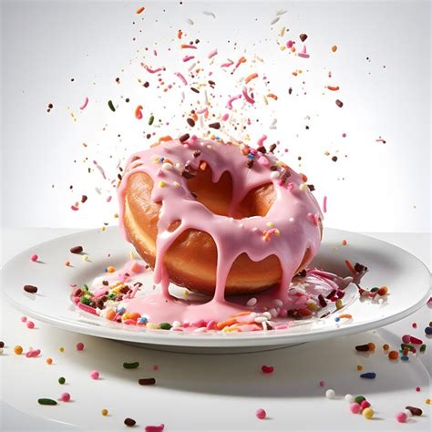 Premium AI Image Donut Round Pink Donut Decorated Colorful Sprinkles