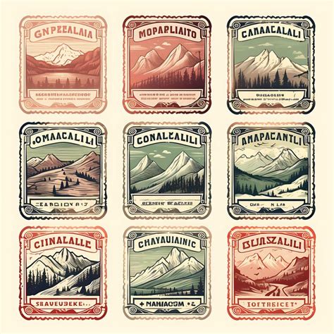 Premium AI Image | A Set Of Postal Stamp 2D Design With Vintage Style ...