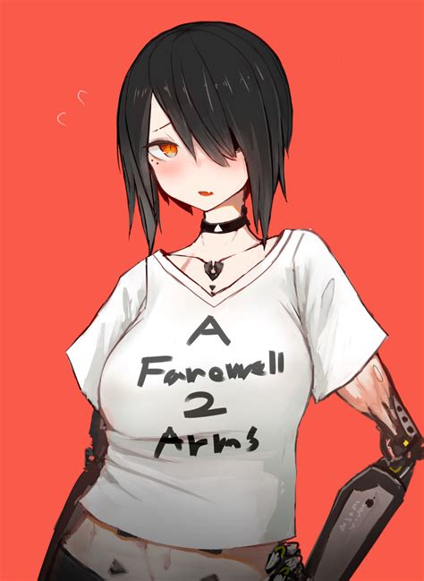 Safebooru 1girl Absurdres Bangs Black Hair Blush Casual Choker Cyberpunk Hair Over One Eye