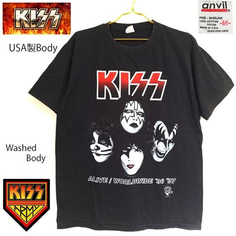 63 Kiss Tシャツ キッス 半袖 Kiss Kiss Usa製 Anvil 美品 Alive Worldwide 96 97 ハード