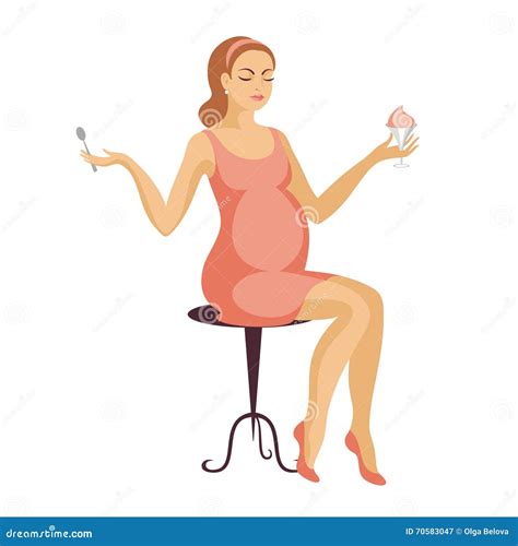 Pregnant Woman Eats Dessert Stock Vector Illustration Of Pink Future