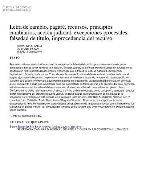 Letra De Cambio Pagaré Recursos Principios Cambiarios Acción Judicial Excepciones