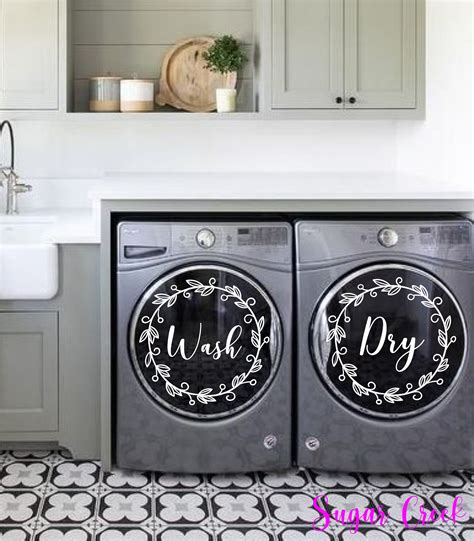 Laundry Room Decor Wash Dry Laurel Wreath Vinyl Decal Washer Etsy In